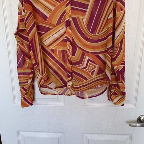 Flying Tomato Retro Button Top Sheer Blouse Women’s Size Small Orange Pink NWT - Picture 3 of 8